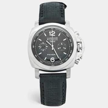 Pre Owned Paneral Luminor Flyback 1950 PAM00212 Stainless Steel Leather Men's Wristwatch 44 mm