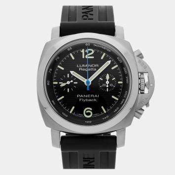 Pre Owned Panerai Luminor 1950 Flyback Regatta PAM 253 Automatic Chronograph Black Dial Stainless Steel Men's Wristwatch 44mm