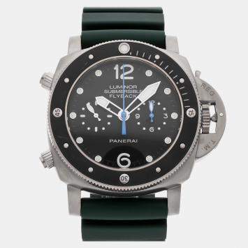 Pre Owned Pre-Owned Panerai Luminor Submersible 1950 Flyback Chronograph PAM 615 Black Automatic Titanium Men's Wristwatch 47 mm