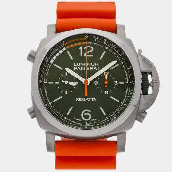 Pre Owned Pre-Owned Panerai Luminor Flyback Regatta PAM 1299 Green Automatic Titanium Men's Wristwatch 47 MM
