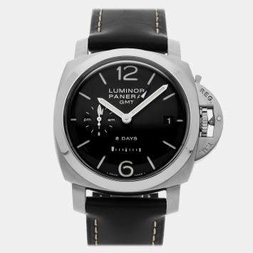 مملوكة مسبقًا Pre-Owned Panerai Luminor 1950 8 Days GMT Acciaio PAM 233 Black Manual Winding Stainless Steel  Men's Wristwatch 44 MM
