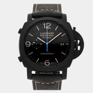 Pre Owned Pre-Owned Panerai Luminor 1950 3 Days Chronograph Flyback PAM 580 Black Automatic Ceramic Men's Wristwatch 44 MM