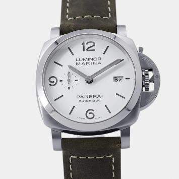 Pre Owned Panerai Luminor Marina PAM 01314 White Stainless Steel Automatic Men's Wristwatch 44 mm