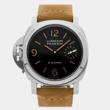 Pre Owned Pre-Owned Panerai Luminor Destro Otto Giorni PAM 1655 Black Manual Winding Stainless Steel Men's Wristwatch 44 MM