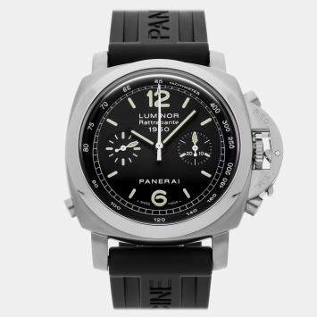 Pre Owned Panerai Luminor 1950 Rattrapante PAM00213 Black Stainless Steel Automatic Men's Watches 44mm