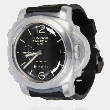 Pre Owned Panerai Luminor 8 Day GMT PAM00233 Black Stainless Steel Manual Winding Men's Wristwatch 44mm