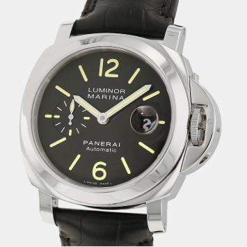 Pre Owned Panerai Black Stainless Steel Luminor Marina PAM00104 Men's Wristwatch 44 MM