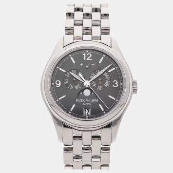 Pre Owned Patek Philippe Complications Annual Calendar Moonphases 5146/1G-010 Automatic White Gold Grey Dial Men's Wristwatch 39mm