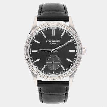 Pre Owned Patek Philippe Calatrava 6119G-001 Manual Winding  Black 18k White Gold Men's Wristwatch 39 mm