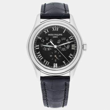 Pre Owned Patek Philippe Complications Annual Calendar 5035G Automatic Black 18k White Gold Men's Wristwatch 37 mm