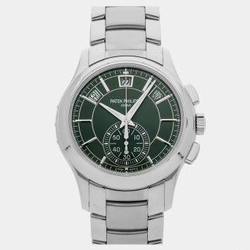 Pre Owned Pre-Owned Patek Philippe Complications Flyback Chronograph Annual Calendar 5905/1A-001 Automatic Green Stainless Steel Men's Wristwatch 42 mm