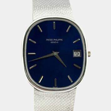 Pre Owned Patek Philippe Ellipse Jumbo 3605 Automatic Blue 18K White Gold Men's Wristwatch 33 mm