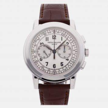 Pre Owned Pre-Owned Patek Philippe Complications Chronograph 5070G-001 Silver Manual Winding 18k White Gold Men's Wristwatch 42 mm