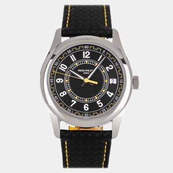 Pre Owned Pre-Owned Patek Philippe Calatrava Date Sweep Seconds 6007G-001 Black Automatic 18k White Gold Men's Wristwatch 40 mm