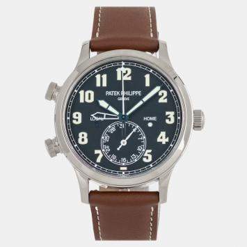 Pre Owned Pre-Owned Patek Philippe Complications Calatrava Pilot Travel Time 5524G-001 Blue Automatic 18k White Gold Men's Wristwatch 42 MM