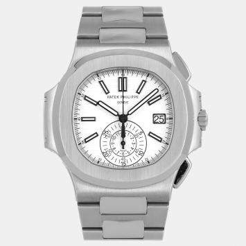 Pre Owned Pre-Owned Patek Philippe Nautilus Chronograph 5980/1A-019 White Automatic Stainless Steel Men's Wristwatch 40 MM