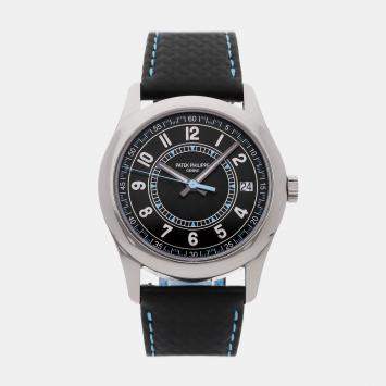 Pre Owned باتيك فيليب كالارافا تاريخ 6007G-011 أسود ذهب أبيض 18 قيراط تلقائية ساعة رجالية 40 ملم
