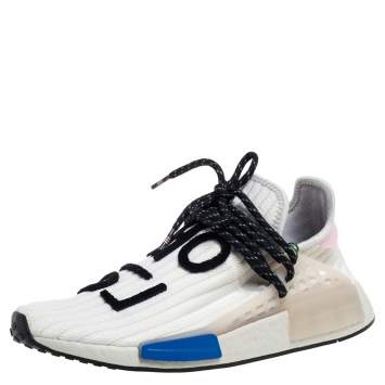 Pre Owned Pharrell Williams x Adidas Cream Knit Fabric NMD Hu Sneakers Size 41 1/3