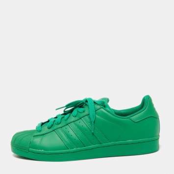 Pre Owned Pharrell Williams Green Leather Pharrell Superstar Low Top Sneakers Size 45.5