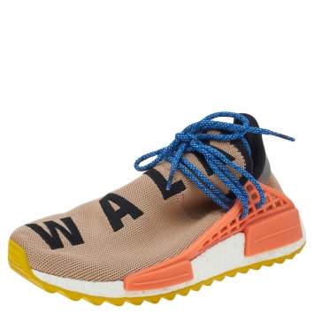 Pre Owned Pharrell Williams x Adidas Beige Knit Fabric Human Race NMD Sneakers Size 40