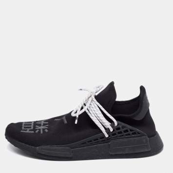 Pre Owned Adidas x Pharrell Williams Black Knit Fabric HU NMD Sneakers Size 47 1/3