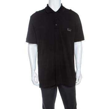 Pre Owned Philipp Plein Black Cotton Printed Crystal Detail Polo T-Shirt 3XL