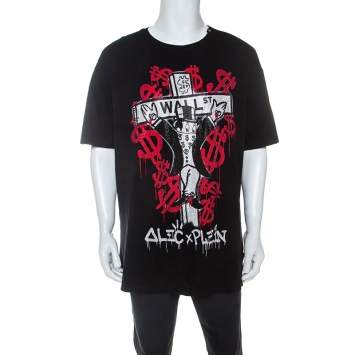 Pre Owned Philipp Plein Black Cotton Printed Crystal Detail Monopoly T-Shirt 4XL