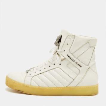 Pre Owned Philipp Plein Lullaby Size 41 White Quilted Leather High Top Sneakers