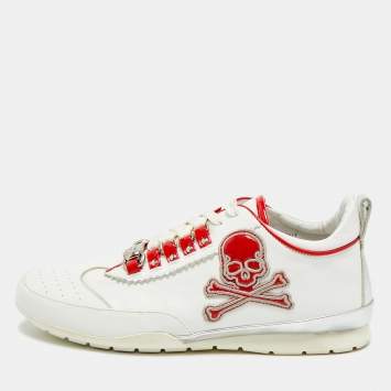 Pre Owned Philipp Plein Size 42 White Leather Lace Up Sneakers