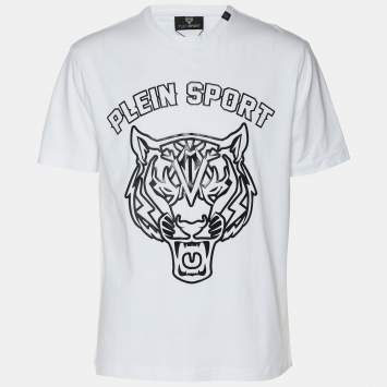 Plein Sport White Jersey Tiger Print T-Shirt M