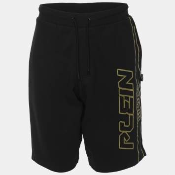 Plein Sport Black/Gold Jersey Logo Print Shorts XL
