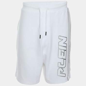 Plein Sport White/Silver Jersey Logo Print Shorts L