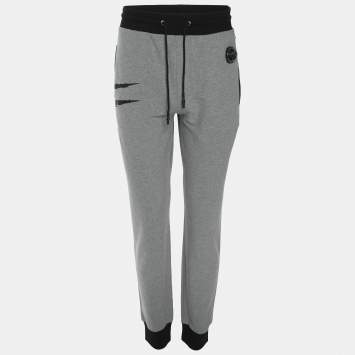 Plein Sport Grey/Black Jersey Logo Print Joggers XL