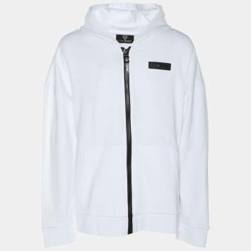 Pre Owned Plein Sport White Jersey Logo Embroidered Hoodie Zip Jacket M
