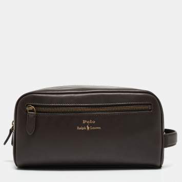 Pre Owned Polo Ralph Lauren Dark Brown Leather Toiletry Bag