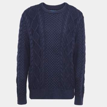 Pre Owned Polo Ralph Lauren Navy Blue Cable Knit Sweater L