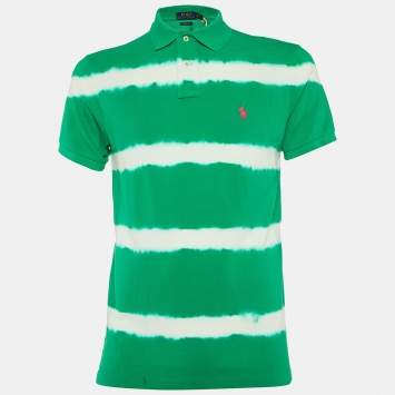 Pre Owned Polo Ralph Lauren Green Tie-Dye Cotton Custom Fit Polo T-Shirt M