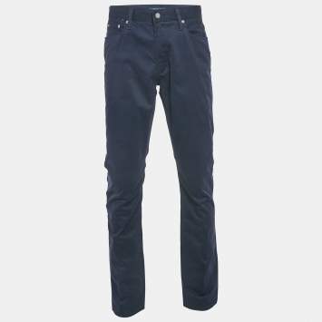 Pre Owned Polo Ralph Lauren Navy Blue Cotton Trousers L Waist 34"