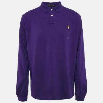 Pre Owned Polo Ralph Lauren Chalet Purple Cotton Long Sleeve Polo T-Shirt XL