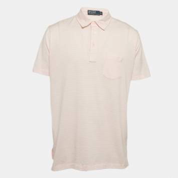 Pre Owned Polo Ralph Lauren Carmel Pink Stripe Cotton Polo T-Shirt XL