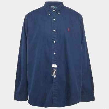 Pre Owned Polo Ralph Lauren Navy Blue Cotton Custom Fit Shirt XXL