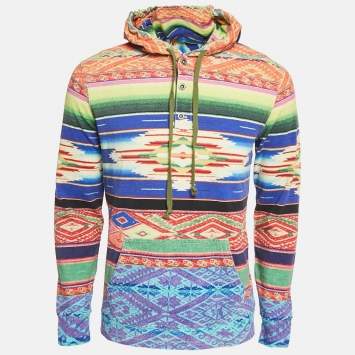 Pre Owned Polo Ralph Lauren Multicolor Serape Print Cotton Pique Popover Hoodie S