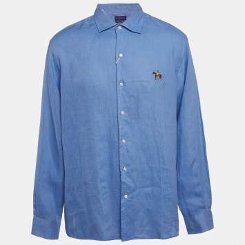 Pre Owned Polo Ralph Lauren Purple Label Blue Linen Button Shirt XXL