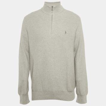 Pre Owned Polo Ralph Lauren Grey Mesh Knit Half Zip Sweater L