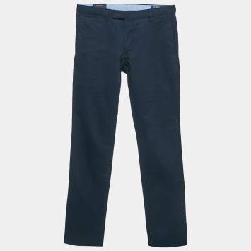 Pre Owned Polo Ralph Lauren Navy Blue Stretch Gabardine Slim Trousers S