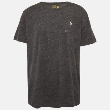 مملوكة مسبقًا تي شيرت بولو رالف لورين جيرسي رمادي فاتح بتصميم مخصص نحيف مقاس كبير جداً جداً - إكس إكس لارج