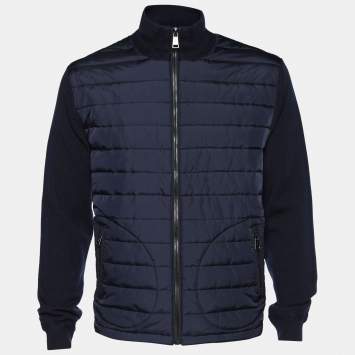 Pre Owned Polo Ralph Lauren Navy Blue Merino Wool & Padded Zip Front Jacket L
