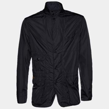 Pre Owned Polo Ralph Lauren Black Synthetic Zip and Button Front Jacket L
