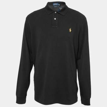 Pre Owned Polo Ralph Lauren Black Cotton Pique Custom Slim Fit Polo T-Shirt XL