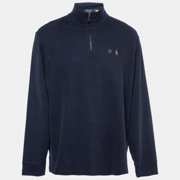 Pre Owned Polo Ralph Lauren Navy Blue Estate Rib Cotton Long Sleeve Jumper XL